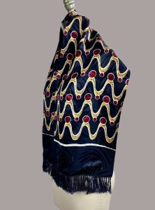 Vintage Blue, Maroon and Gold Fringed Opera Scarf - Fashionconservatory.com