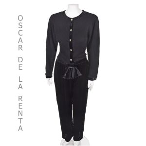 OSCAR de la RENTA for SWIRL 1970s Black Angora Knit & Velvet Jumpsuit SZ 2-4