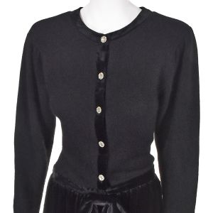 OSCAR de la RENTA for SWIRL 1970s Black Angora Knit & Velvet Jumpsuit SZ 2-4 - Fashionconservatory.com