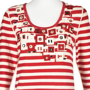 OSCAR de la RENTA Red & Ivory Striped Embellished Resort '08 Sweater SZ M/L NWOT - Fashionconservatory.com