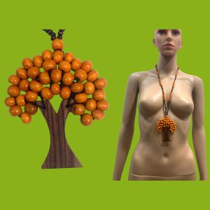 Vintage Boho Wood Bead Orange Tree Long Necklace Pendant | Bali