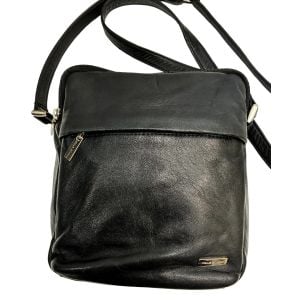 80s 90s Soft Black Leather Organizer Crossbody Travel Bag