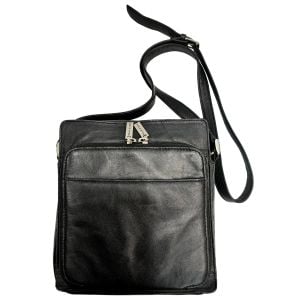 80s 90s Soft Black Leather Organizer Crossbody Travel Bag - Fashionconservatory.com