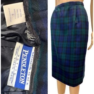 80s Blue & Green Tartan Plaid Straight Skirt w Pockets - Fashionconservatory.com