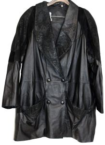 Preston & York Leather Coat sz XL BLack Embossed Paisley Suede Modern