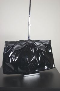 1970s-80s black patent vinyl clutch shoulder bag vegan by Mardane - Fashionconservatory.com