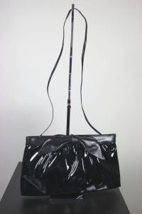 1970s-80s black patent vinyl clutch shoulder bag vegan by Mardane