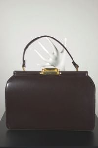 Chocolate brown leather 1950s handbag large purse top handle - Fashionconservatory.com