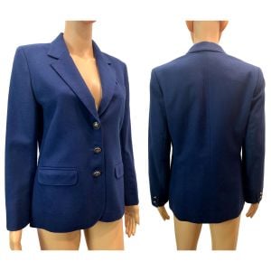 70s Navy Blue Tailored Women's Wool Blazer 