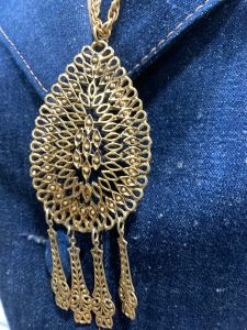 70s Antique Gold Large Boho Filigree Pendant Necklace - Fashionconservatory.com
