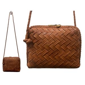 80s Cognac Brown Woven Leather Shoulder Bag  - Fashionconservatory.com