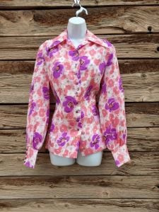 Vintage 1960's / 1970's Panhandle Slim Pink Floral Button Up Shirt