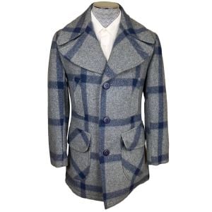 Vintage 1960s Pea Coat Window Pane Check Wool Blend Jacket