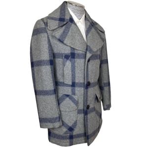 Vintage 1960s Pea Coat Window Pane Check Wool Blend Jacket - Fashionconservatory.com
