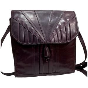 70s Eggplant Purple Leather Flap Shoulder Bag 