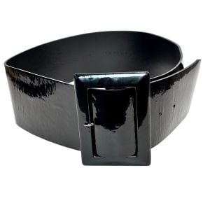90s Y2K Wide Black Patent Leather Belt | Italy Designer Minimalist Sculptural Statement
