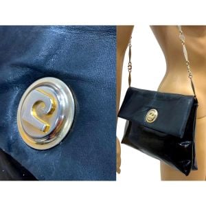 1960s / 1970s Pierre Cardin Patent Leather Logo Chain Bag - Fashionconservatory.com