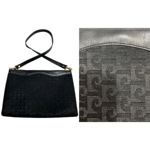 70s Mod Black Monogram & Leather Shoulder Bag 