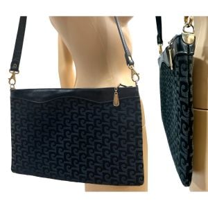 70s Mod Black Monogram & Leather Shoulder Bag  - Fashionconservatory.com