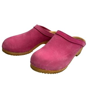 Hot Pink Suede/Leather Swedish Clogs