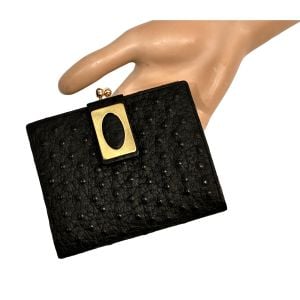 60s French Purse” Black Ostrich Leather Wallet - Deadstock w Tag & Inserts