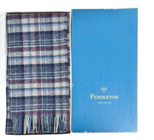 Vintage Wool Plaid Pendleton Scarf in Original Box, Deadstock 60s