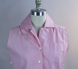 60s Deadstock Pink Cotton Sleeveless Blouse Shirt by New Era styled by Peter Pan, Sz 36 - Fashionconservatory.com