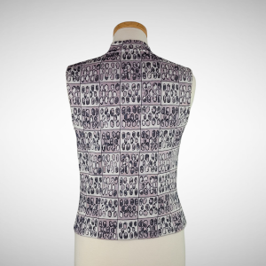 ST JOHN Mock Neck Santana Knit Top/Shell Mauve Black Cream Dot Print Made USA - Fashionconservatory.com