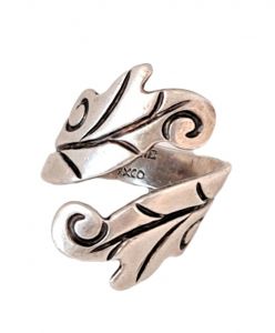 Taxco Mexico Sterling Leaf Bypass Wrap Around Statement Ring Sz 10