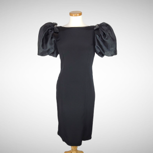 JESSICA HOWARD Black Crepe Cocktail Dress with Exaggerated Sheer Organza Puff Sleeves