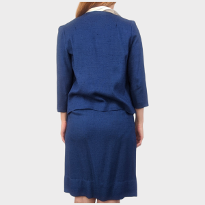 60s Blue Skirt Suit Short Jacket XS - Fashionconservatory.com