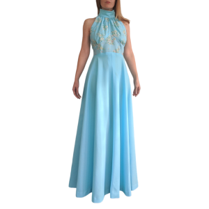 70s Blue Gown Romantic Formal Maxi Dress XS S