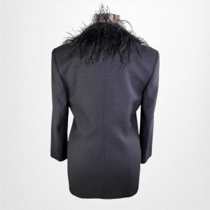 VALERIE STEVENS Black Iridescent Evening Jacket Detachable Marabou Statement Collar Volup Classy - Fashionconservatory.com