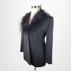 VALERIE STEVENS Black Iridescent Evening Jacket Detachable Marabou Statement Collar Volup Classy