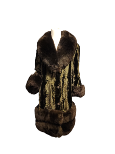 1960's-70's Deep Chocolate Brown Sculpted Velveteen & Real Wool Sherpa Fur Trim Penny Lane Coat