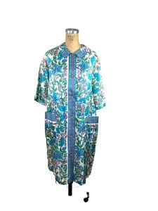 1960 floral dress robe jacket in blue floral 