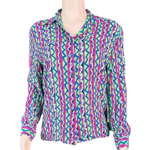 Vintage Missoni Sport Long Sleeve Button Down Shirt Geometric Pattern Bright Size 44