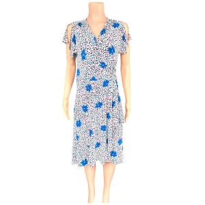 Vintage 80s Vicky Tiel Wrap Dress Midi Short Sleeve Stretchy Floral Size Medium