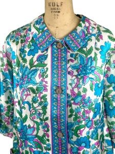 1960 floral dress robe jacket in blue floral  - Fashionconservatory.com
