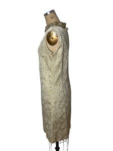 1960s gold metallic brocade shift dress with beaded collar Size M/L - Fashionconservatory.com