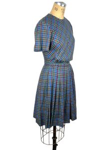 1960s day dress blue checked pleated dress by Nelly Don - Fashionconservatory.com