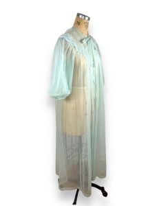 1950s nylon robe in robins egg blue with pleats and lace appliques  - Fashionconservatory.com