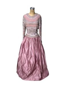 1980s beaded ball gown in pink silk by Naeen Kahn House of Riazee 