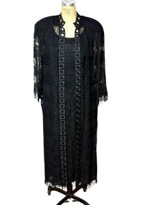 Vintage black sparkly dress and open long jacket by Damianou Size L - Fashionconservatory.com