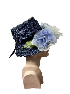 1960s blue silk flower cello straw hat Size 21 - Fashionconservatory.com