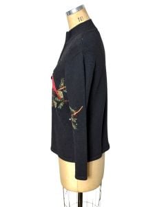 Y2K holiday sweater with sequin embroidered cardinals and beaded berries Size S/M - Fashionconservatory.com