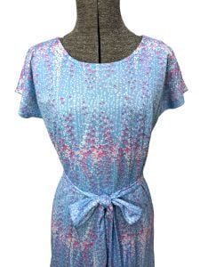 1970s periwinkle blue floral dress custom made in Singapore  - Fashionconservatory.com