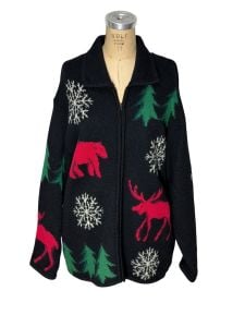 1990s boiled wool cardigan holiday sweater coat by Marisa Christina 