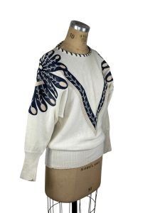 1980s 90s sweater with faux leather appliques oversized
