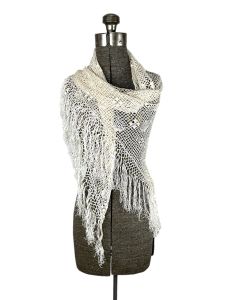 1970s crocheted shawl with fringe NOS with tags - Fashionconservatory.com